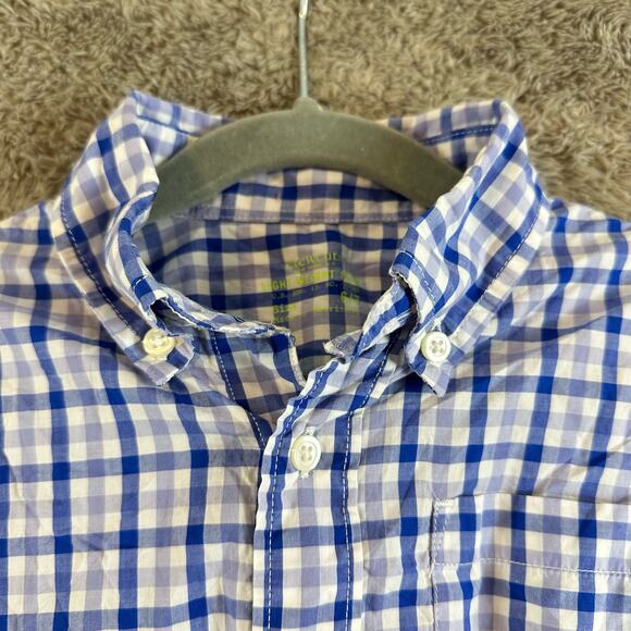 Crewcuts Boys Button Down Light Weight Shirt Gingham Check Plaid Blue 6 7 - Picture 3 of 7
